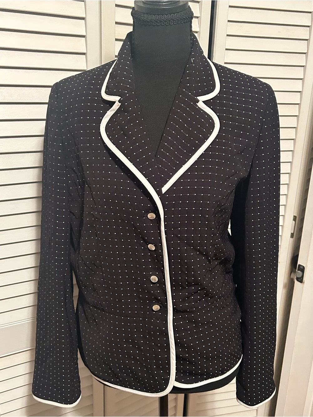 Chapter Black Polka Dot Blazer with White Piping